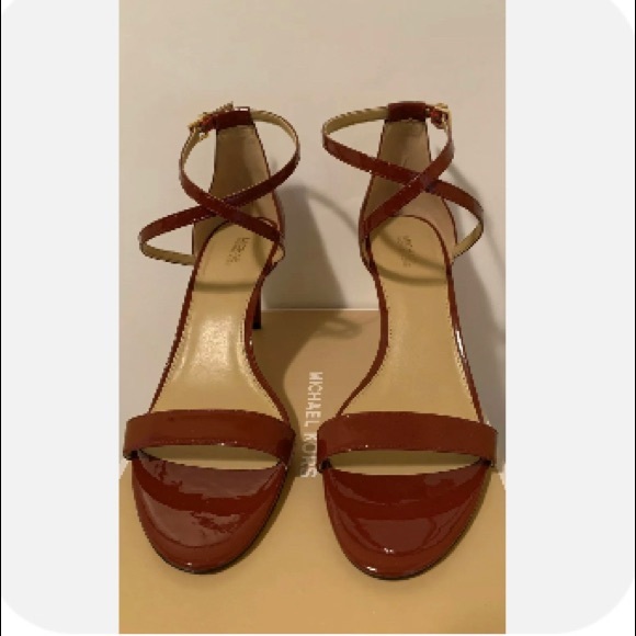 Michael Kors Ava Brandy Patent/Leather Mid Sandals - Picture 1 of 9